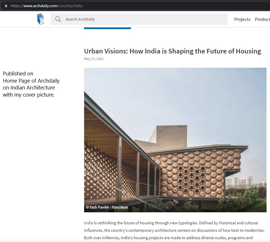 Cover photo on Archdaily's home page in Indian Architecture. 